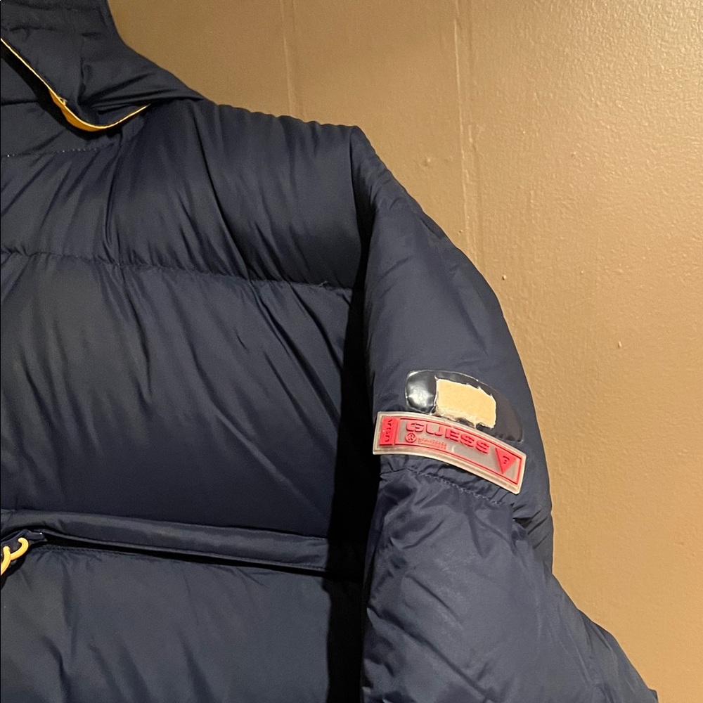 Guess Men's Vintage Deep Blue Reversible Down Hooded Puffer Parka Coat Sz L - Picture 4 of 16